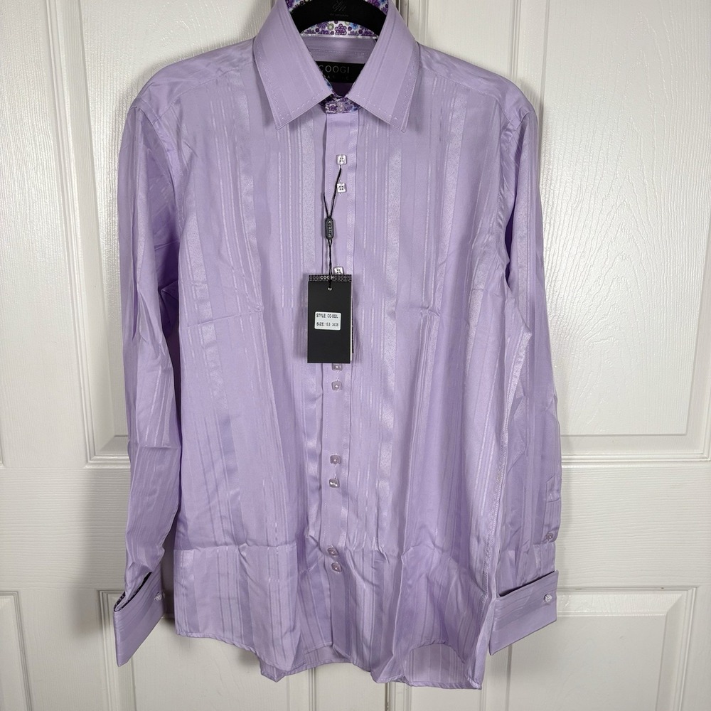 Coogi Dress Shirt Mens Size Medium 15.5 34/35 Purple Floral Flip Cuff Link